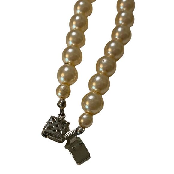 Necklace 12” Classic Pearl Rhinestone Beads Long Evening Wedding Unique Clasp - Picture 8 of 8